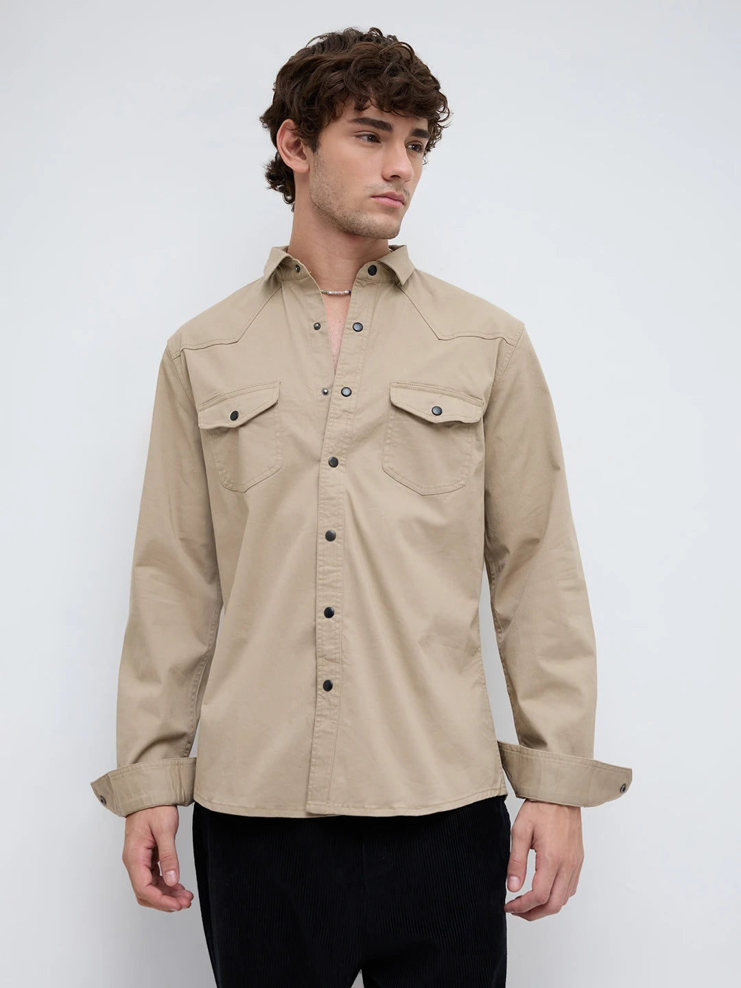Timeless Khaki Beige Twin Pocket Overshirt