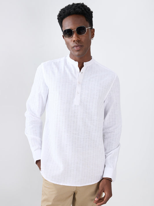 Pearl White Ladder Striped Subtle Textured Kurta