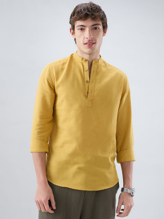 Premium Mustard Yellow Linen Blend Kurta