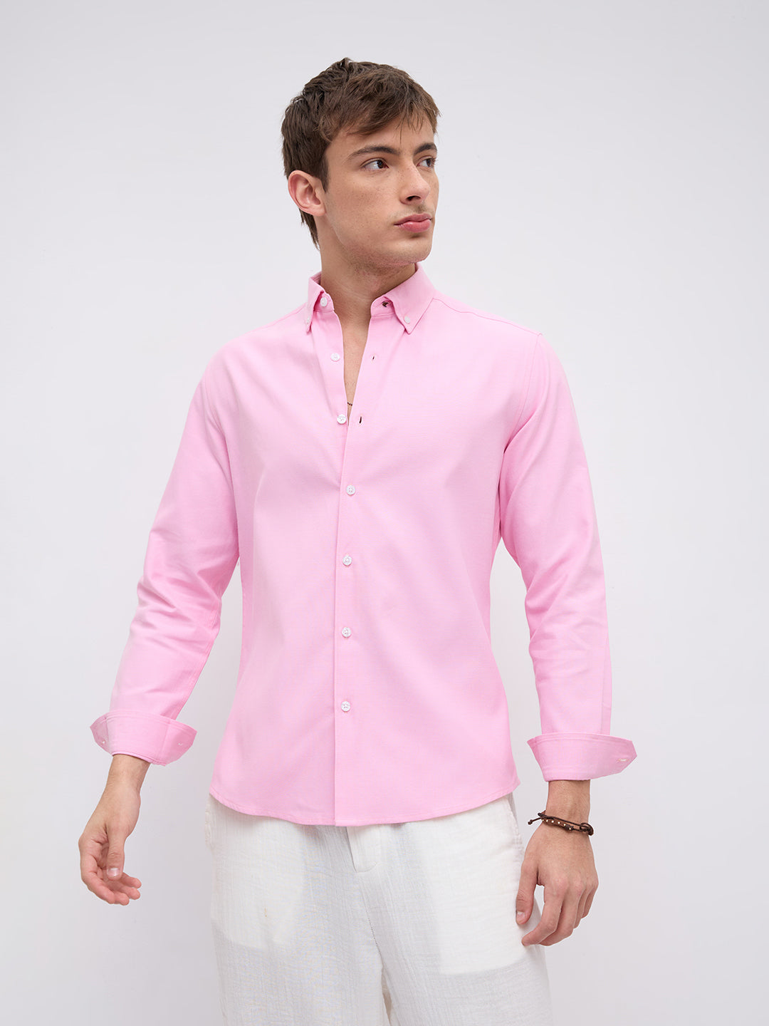 Solid Pink Smooth Finish Oxford Button-Down Collar Shirt