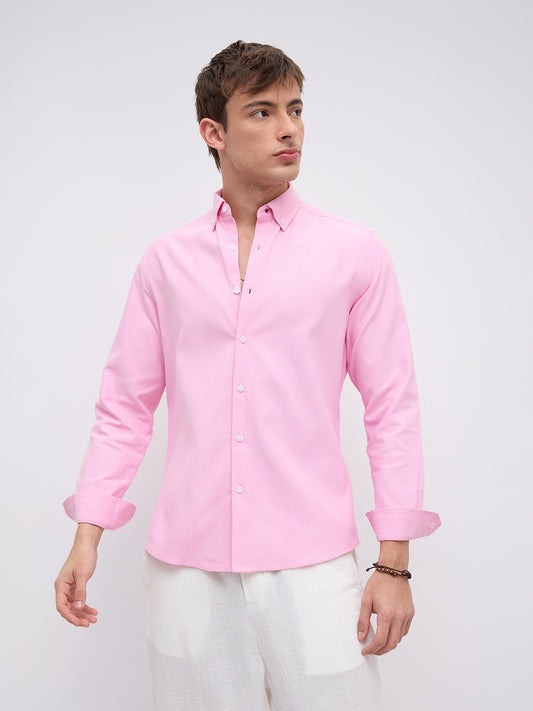 Solid Pink Smooth Finish Oxford Button-Down Collar Shirt