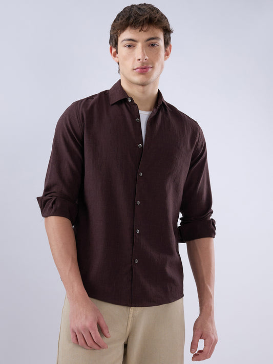 Brunette Brown Slub Textured Shirt