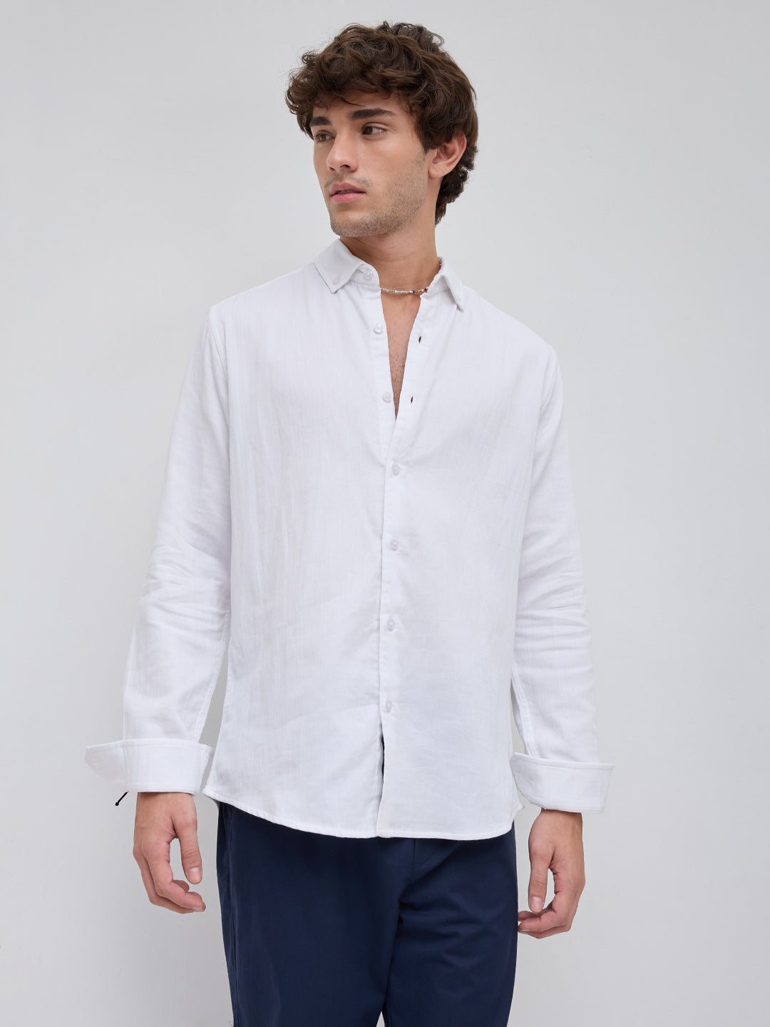 Timeless White Subtle Textured Button-Down Collar Shirt