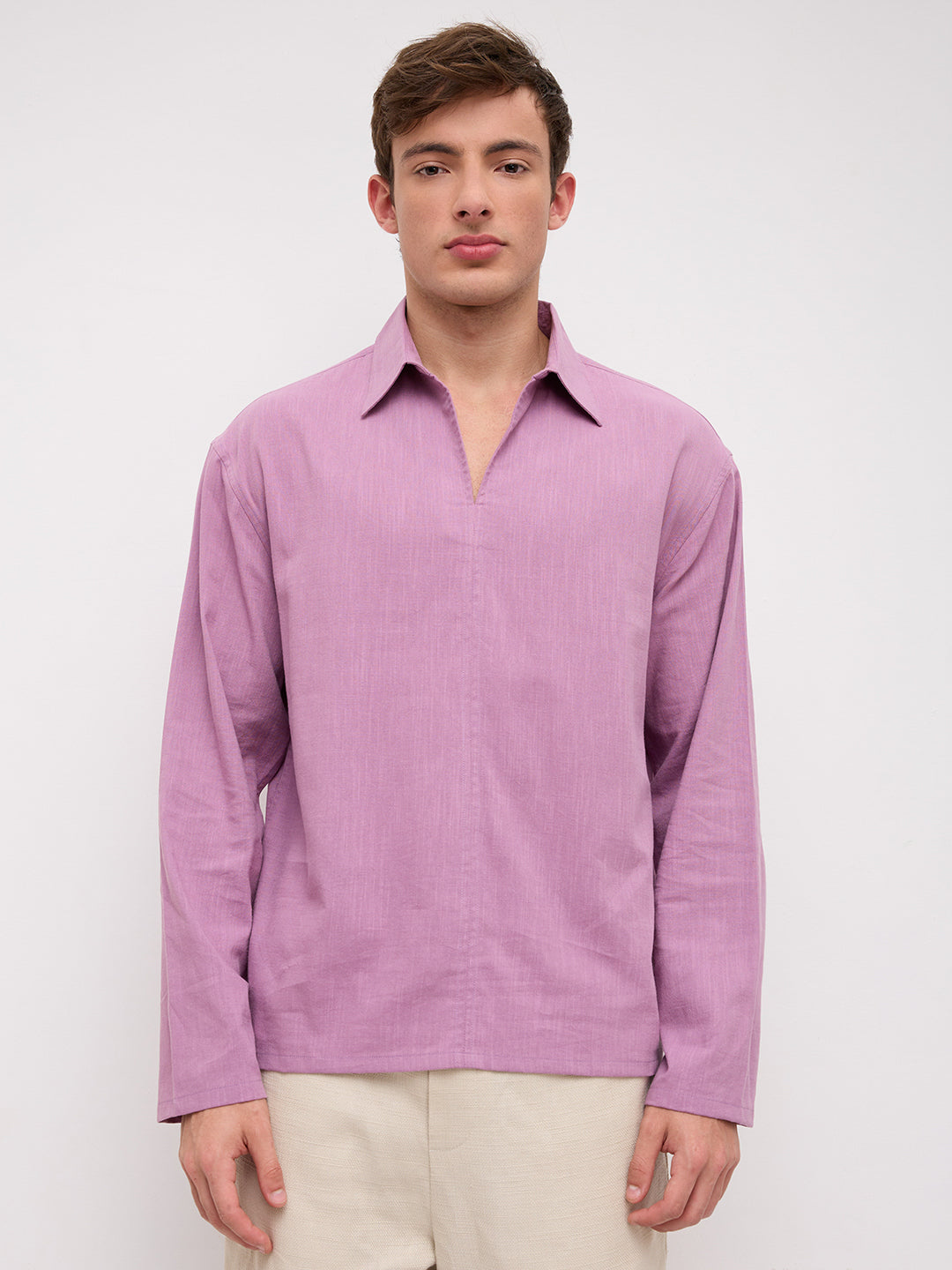 Dusty Rose Pink Slub Textured Center Seam Oversized Polo Shirt