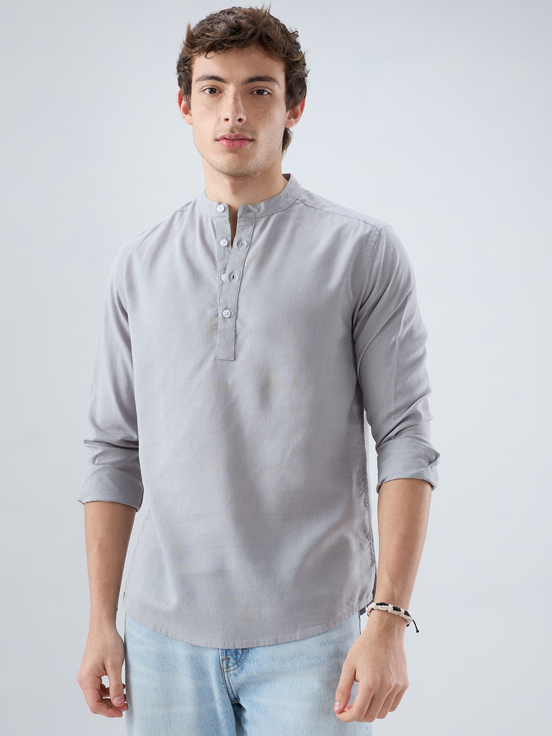 Premium Grey Slub Textured Linen Blend Kurta
