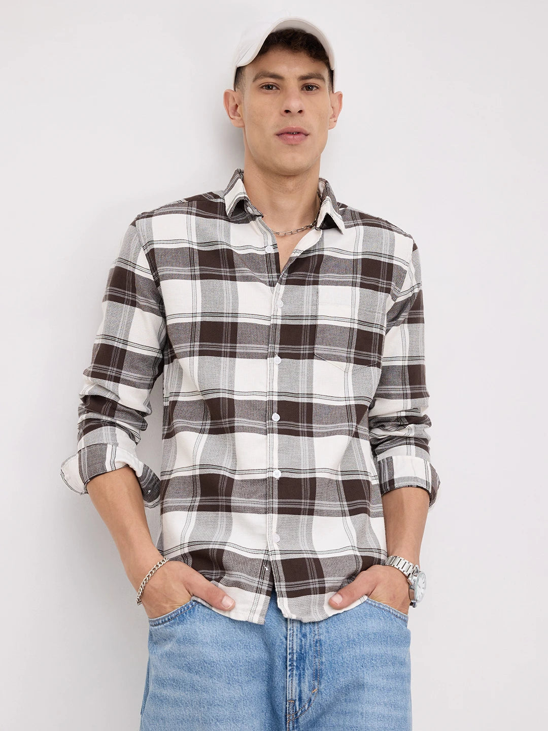 Classic White & Brown Tartan Checks Shirt