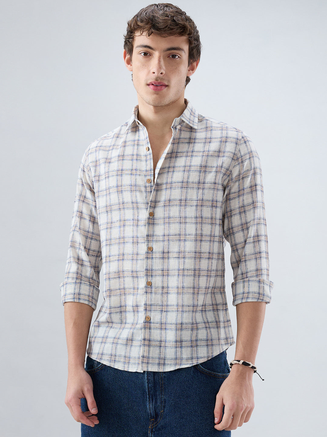 Coastal Beige & White Box Checks Shirt