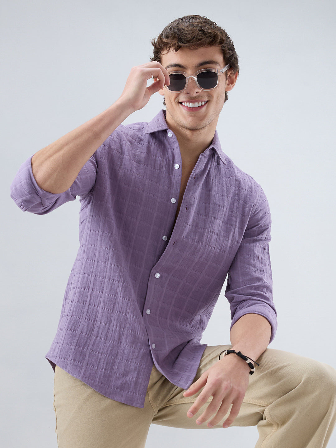 Dusky Lavender Box Weave Double Cloth Seersucker Shirt