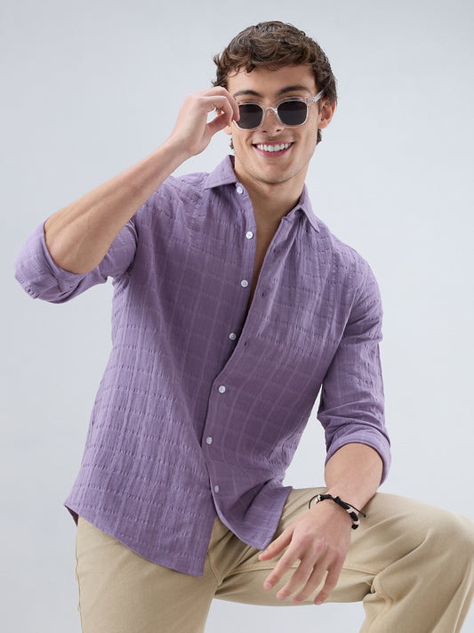 Dusky Lavender Box Weave Double Cloth Seersucker Shirt