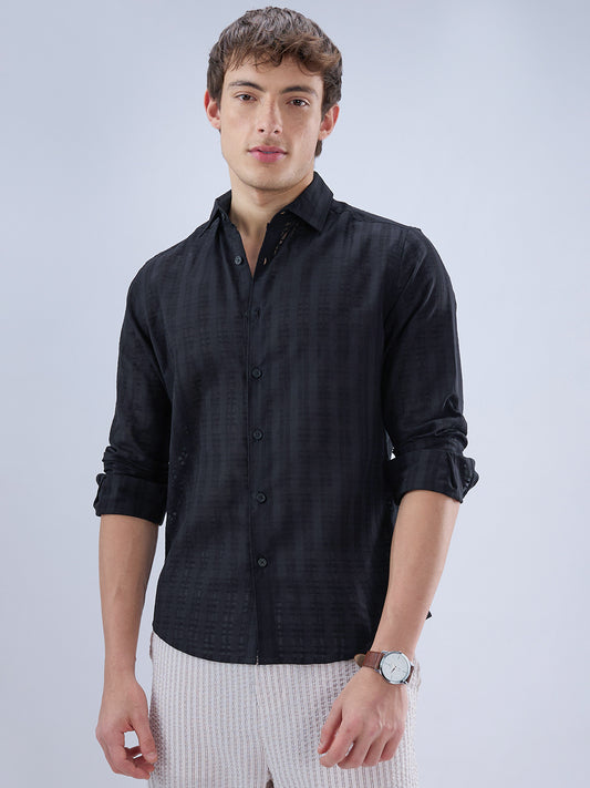 Metal Black Textured Checks Shirt