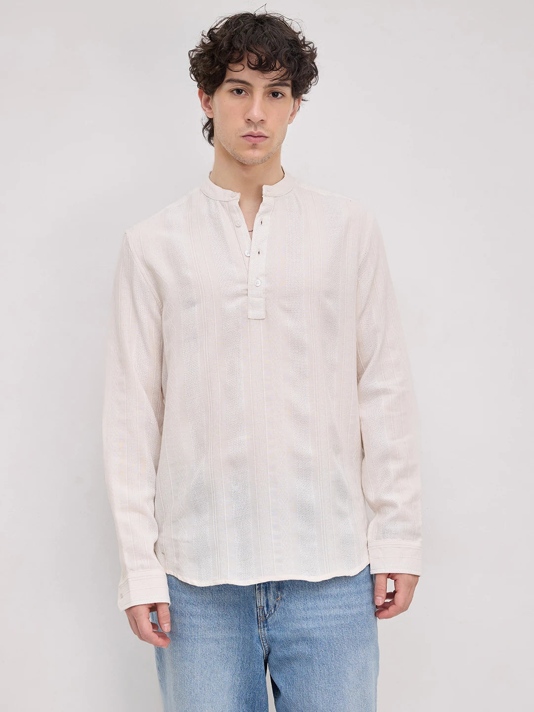 Luxe Ivory Quilted Grid Textured Kurta