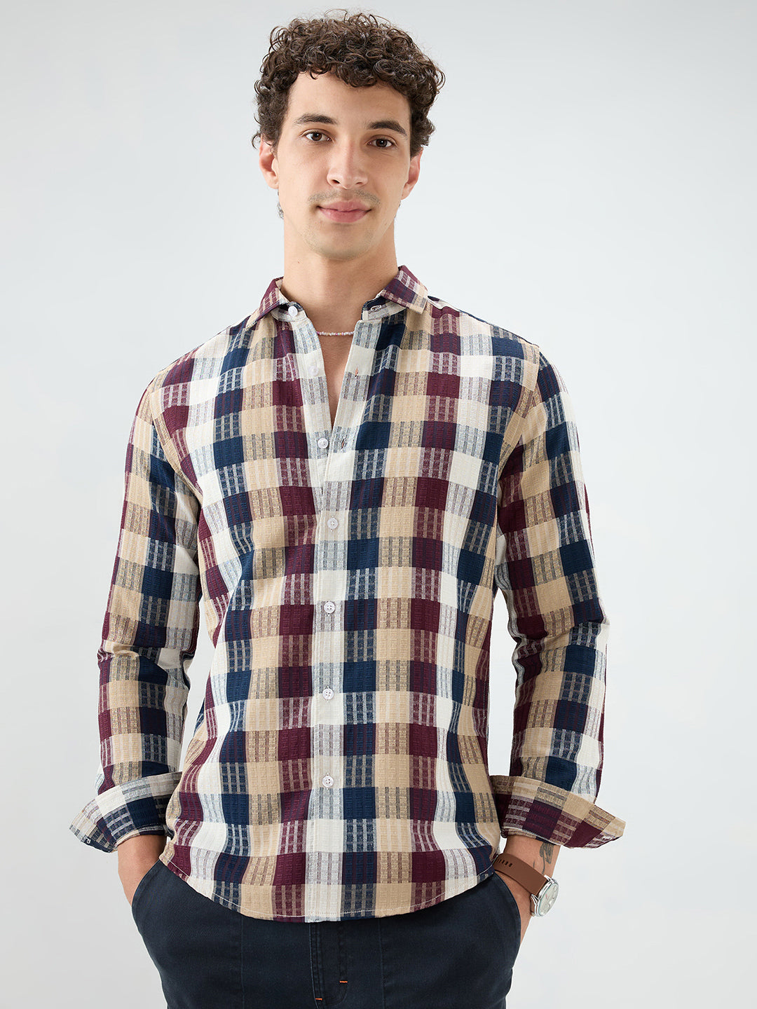 Premium Multicolor Block Checks Soft Textured Shirt