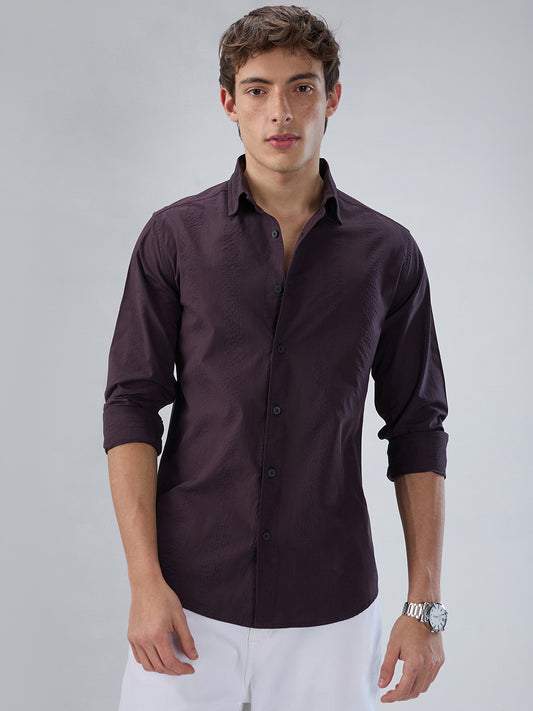 Deep Wine Striped Seersucker Shirt