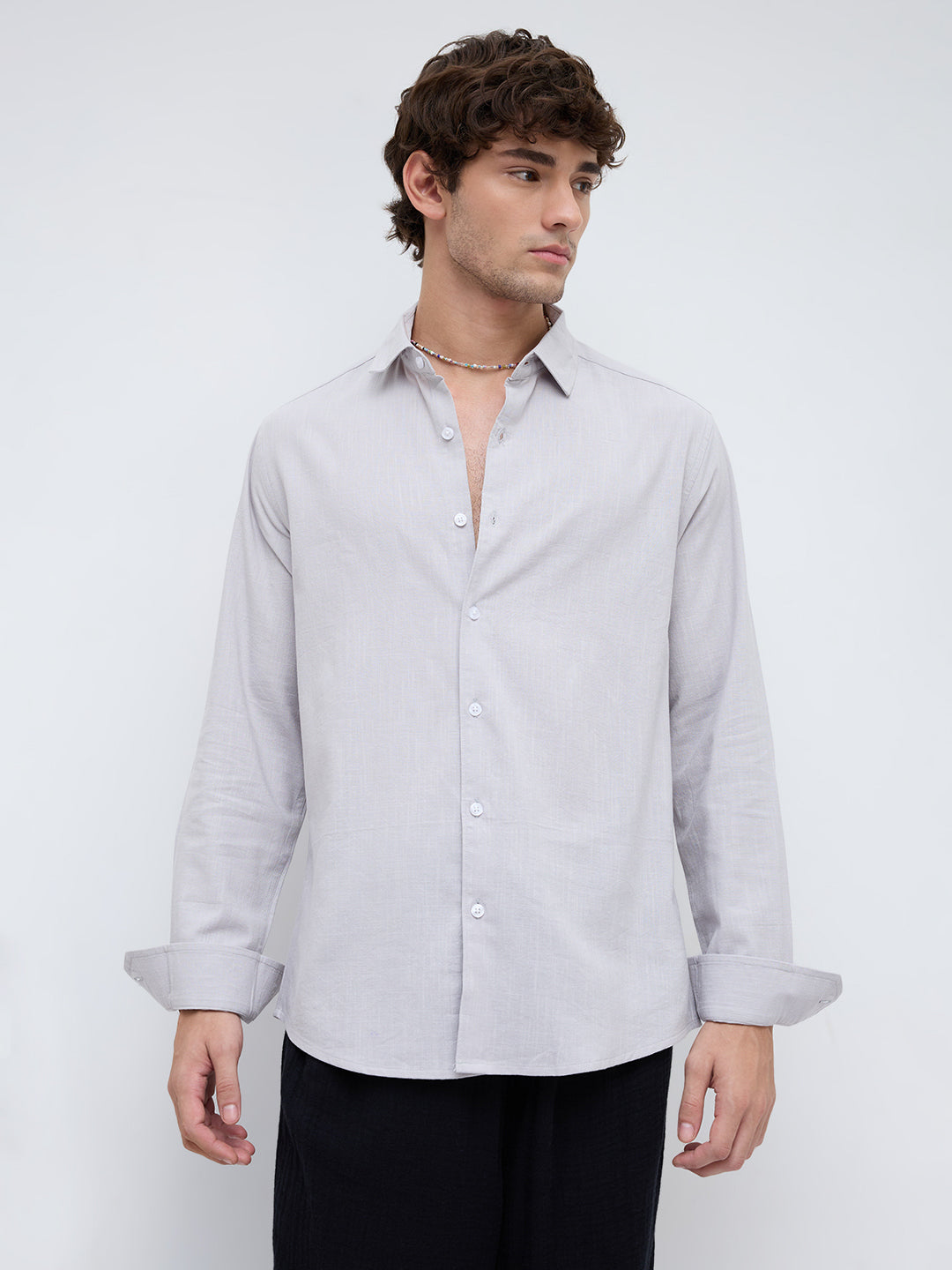 Grey Haze Drift Textured Relaxed Shirt
