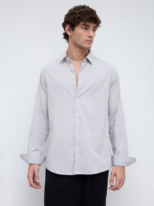 Grey Haze Drift Textured Relaxed Shirt