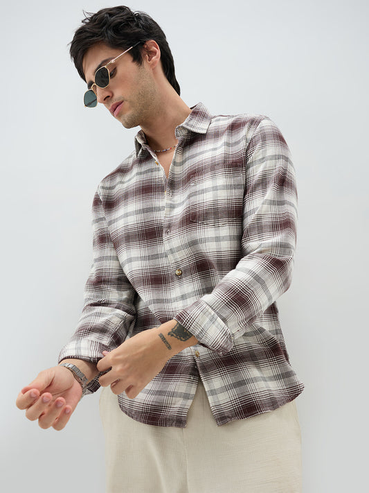Brown & White Sable Grid Checks Shirt