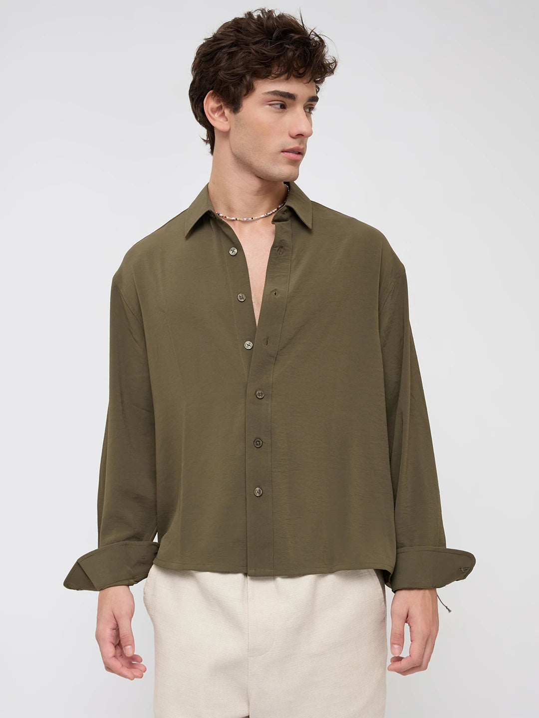 Luxe Olive Ultra Soft Boxy Fit Crop Shirt