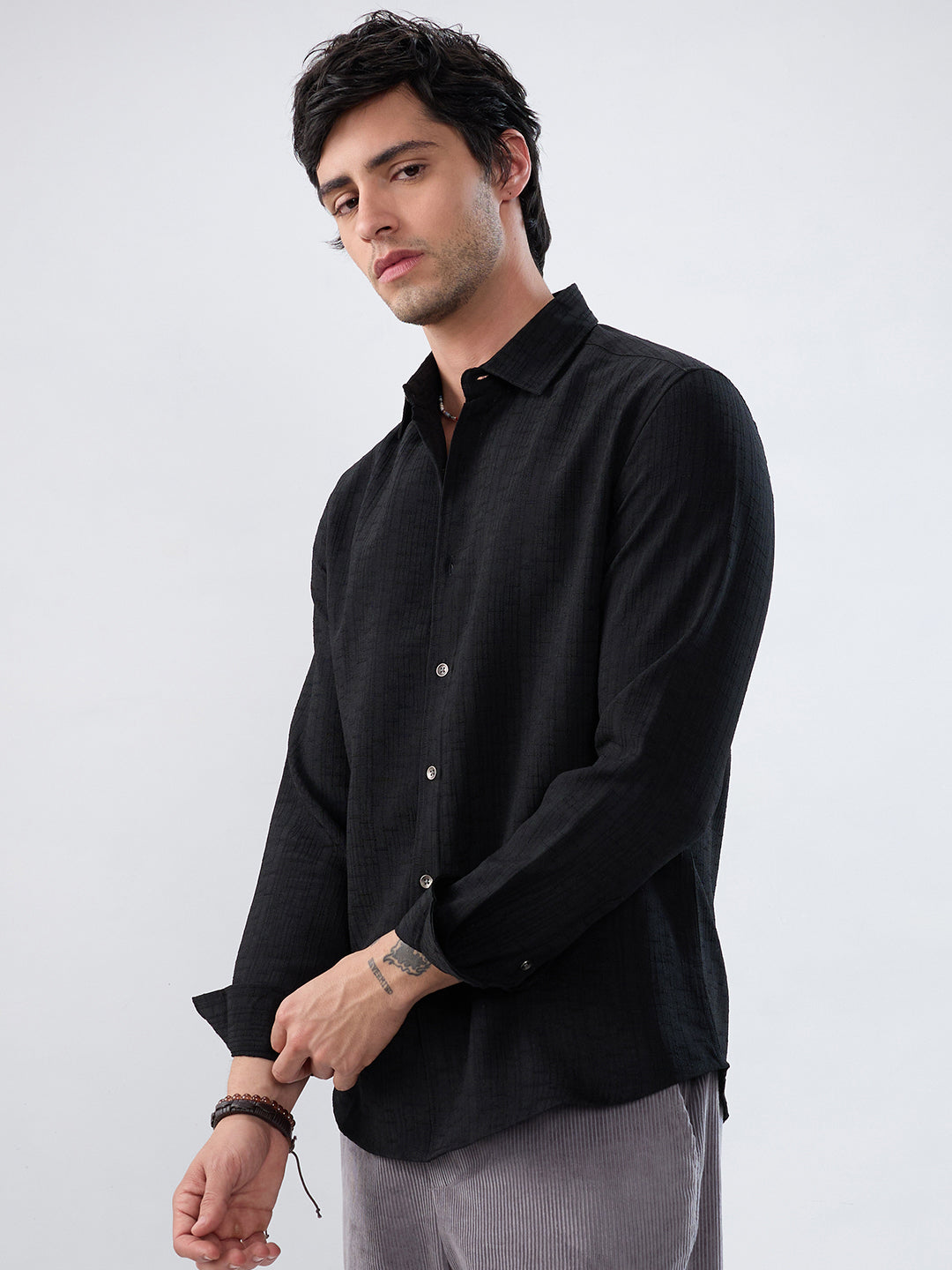 Timeless Black Subtle Textured Everyday Shirt