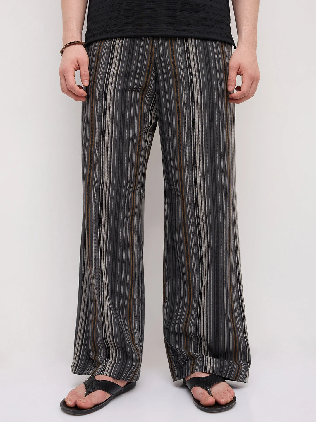 Graphite Grey Multi- Striped Wide Leg Trousers