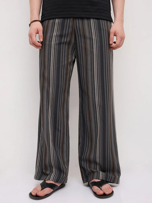 Graphite Grey Multi- Striped Wide Leg Trousers
