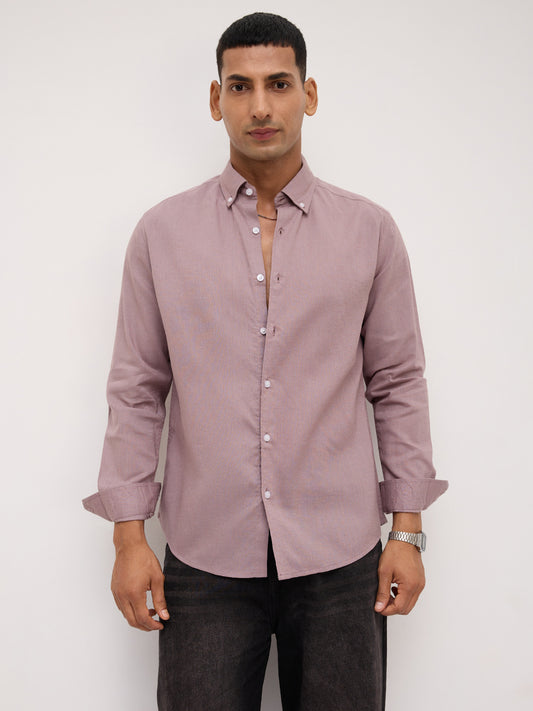 Luxe French Lilac Button-Down Collar Linen Blend Shirt
