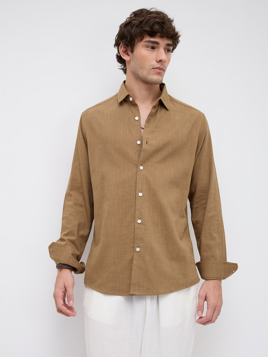 Peanut Brown Textured Shirt