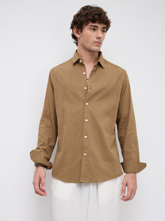 Peanut Brown Textured Shirt
