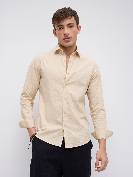 Minimal Beige Textured Shirt