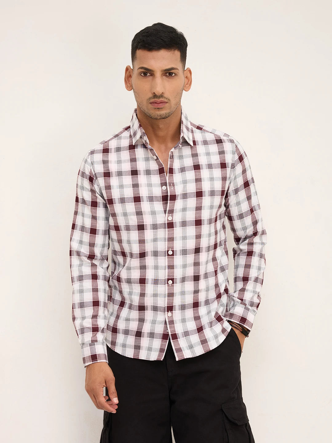 Classic Maroon & White Plaid Checks Shirt