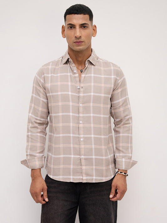 French Beige Block Checks Shirt