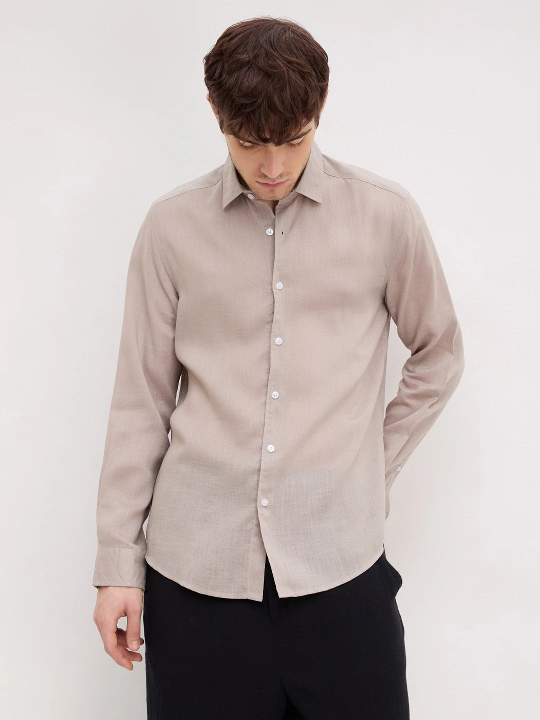 Timeless Tan Fine Textured Lyocell Everyday Shirt
