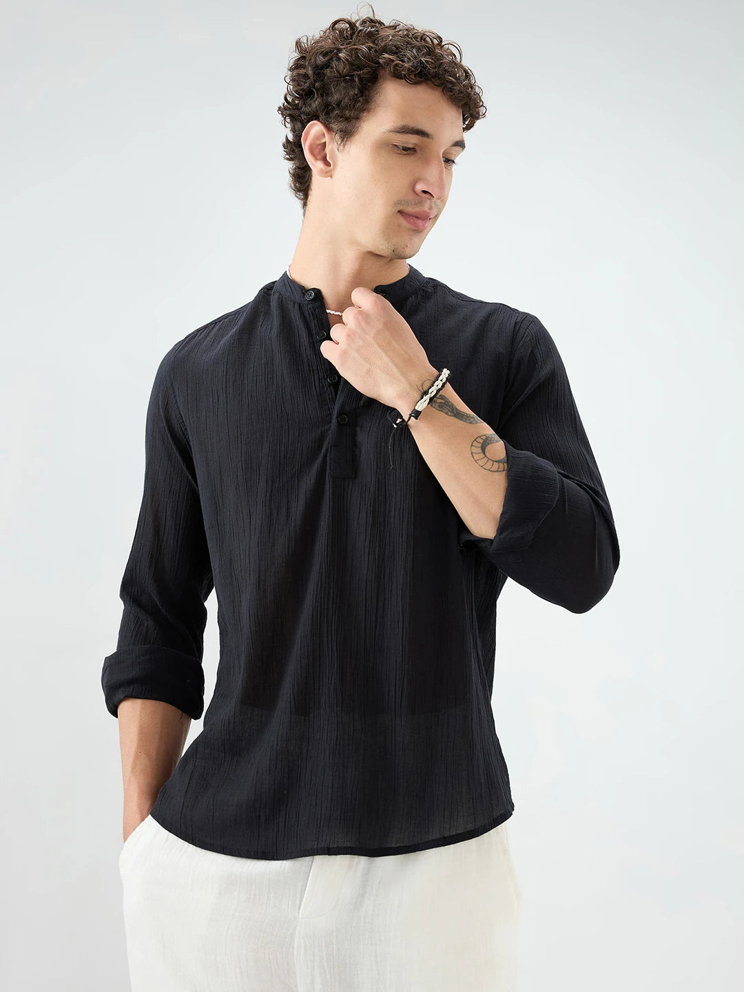 Sheer Black Linear Crepe Kurta