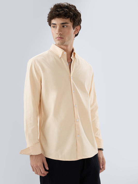 Solid Peach Smooth Finish Oxford Shirt