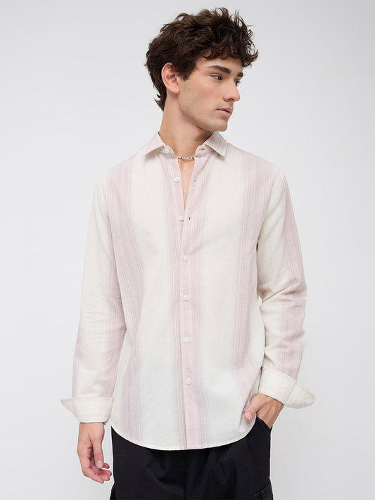 Luxe Misty Pink Refined Striped Linen Blend Shirt