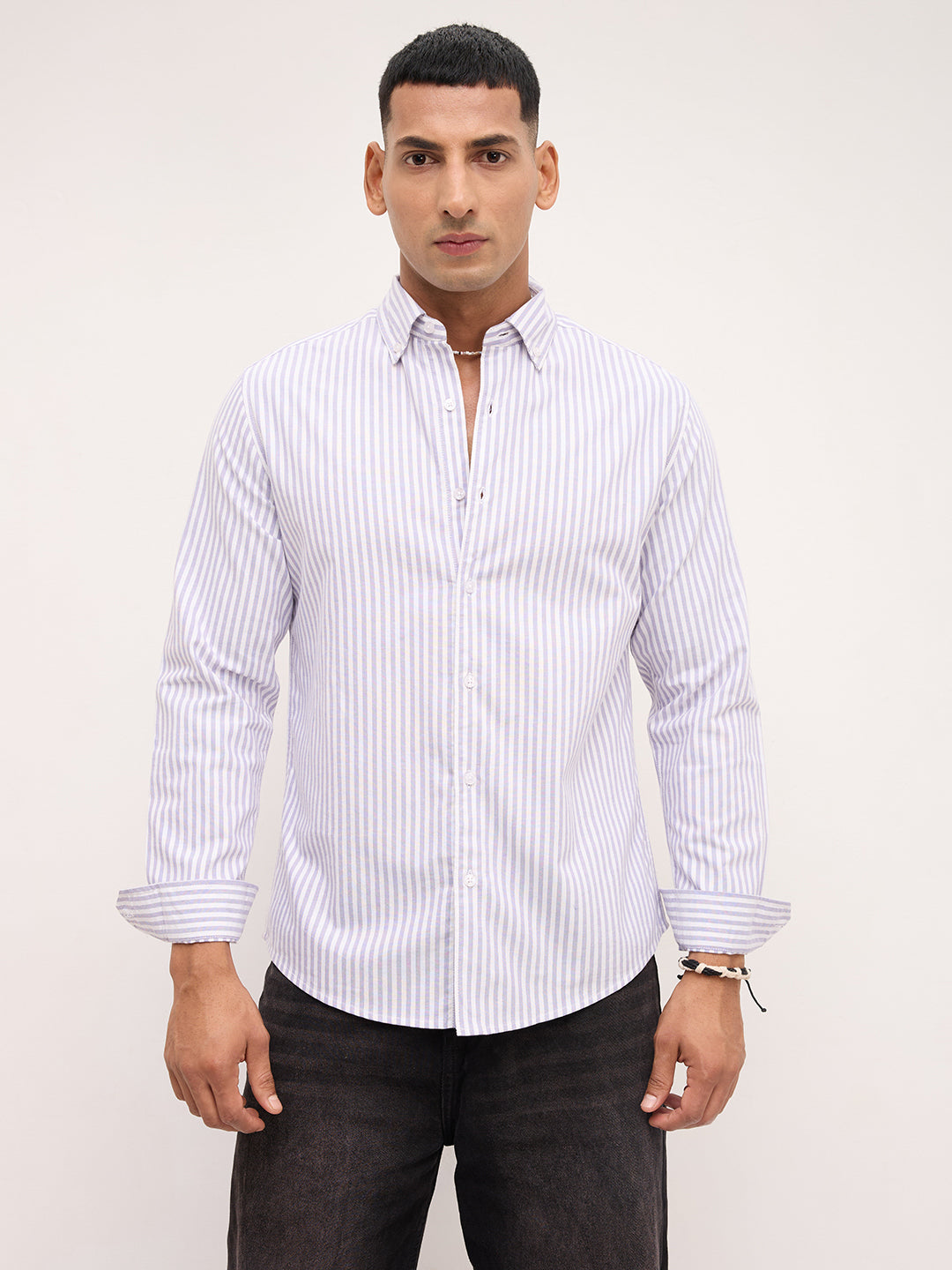 Soft Purple Oxford Candy Striped Button-Down Shirt