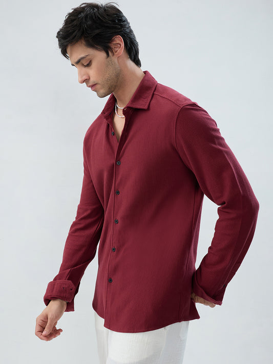 Classic Maroon Textured Knit Shirt