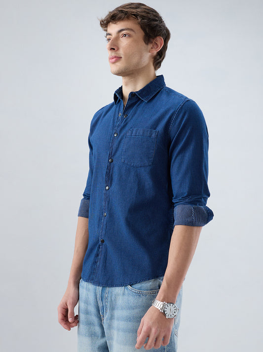 Soigné Navy Pinstripe Denim Shirt