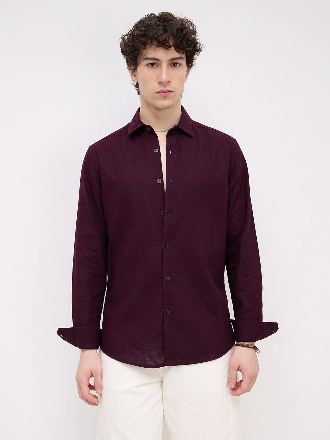Deep Wine Micro Waffle Textured Shirt