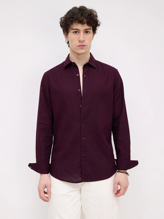 Deep Wine Micro Waffle Textured Shirt