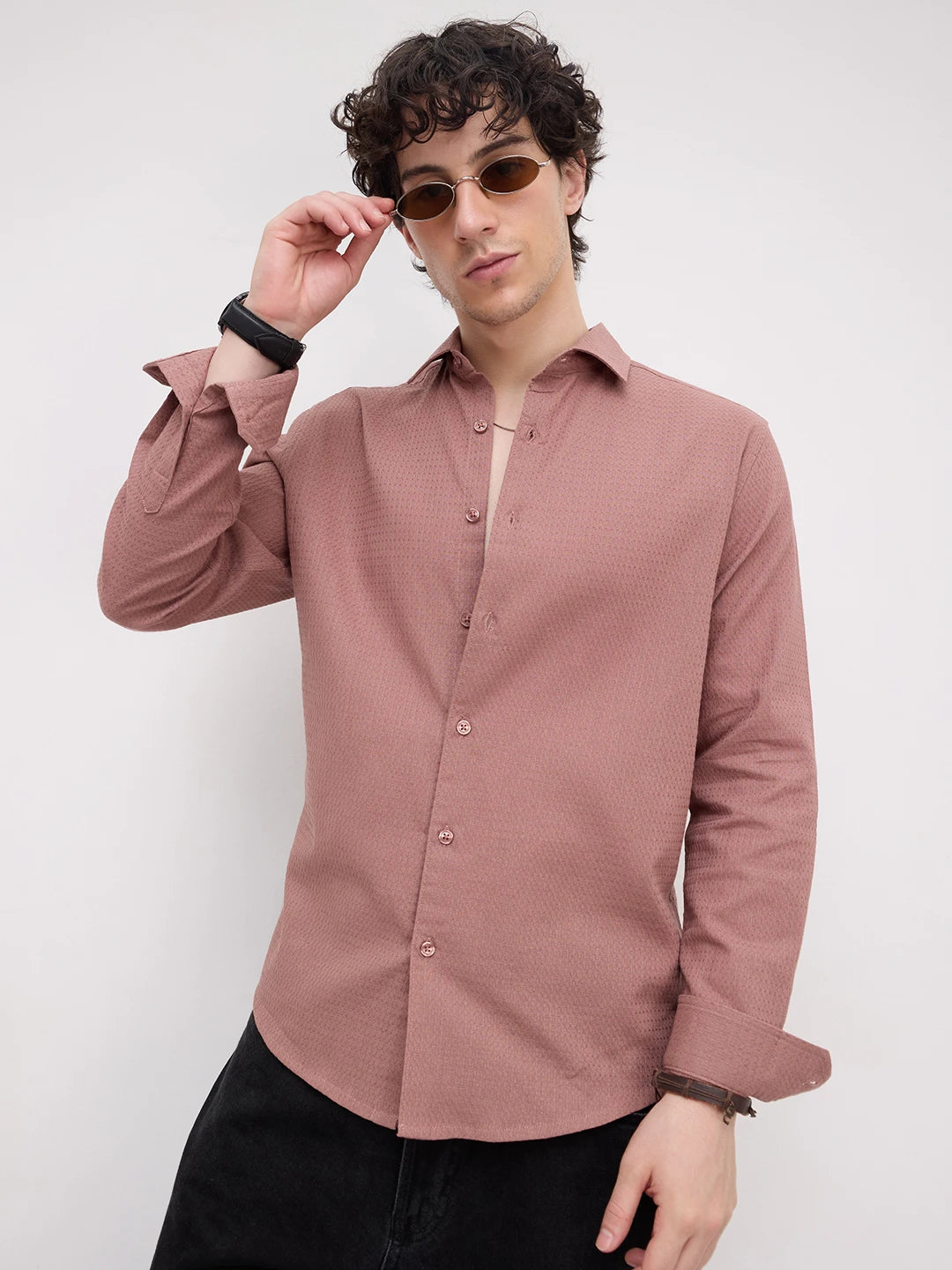 Sienna Brown Micro Waffle Textured Shirt