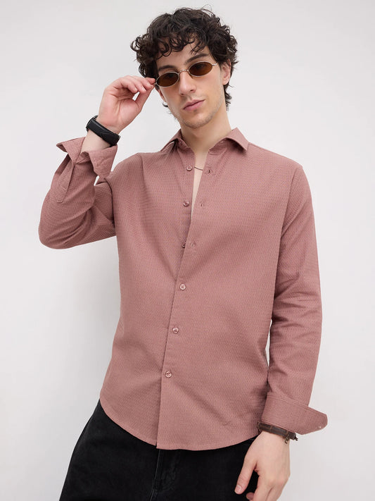 Sienna Brown Micro Waffle Textured Shirt