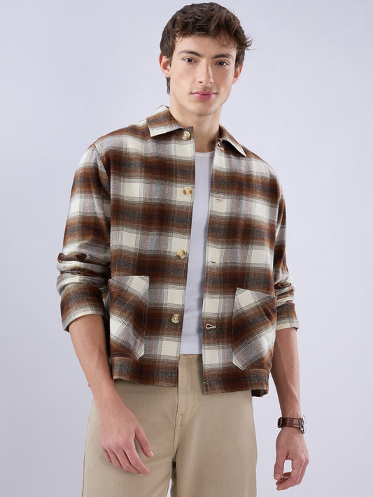 Brown & Beige Oversized Cropped Shacket
