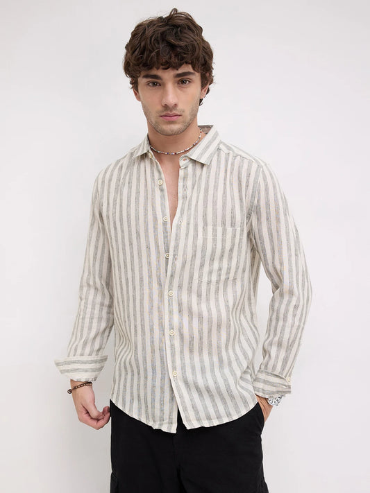 Olive & Ivory Striped Casual Shirt