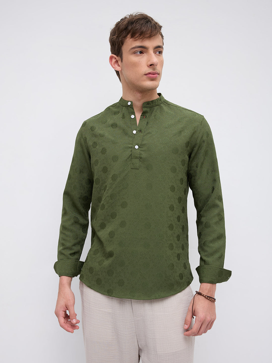 Forest Green Floral Embossed Kurta