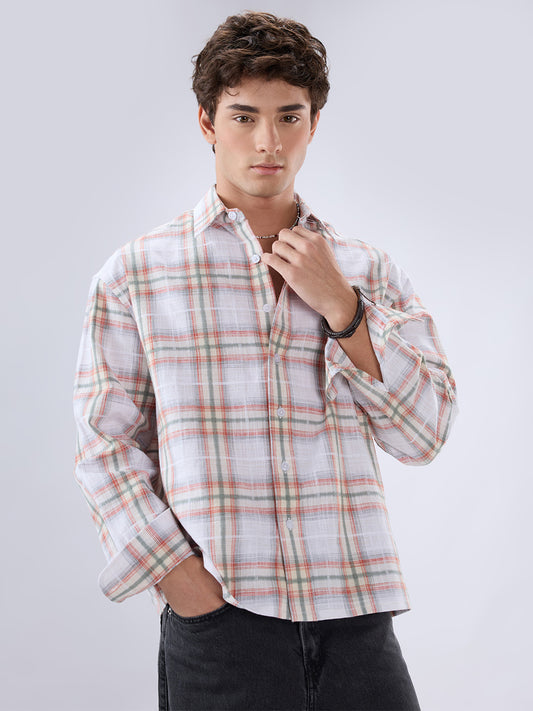 Crimson Thread Plaid Textured Checks Boxy Fit Crop Shirt