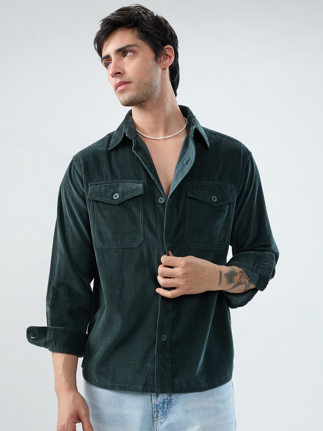 Sacremento Green Corduroy Double Pocket Shirt