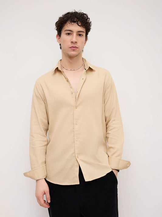 Sand Beige Honeycomb Textured Shirt