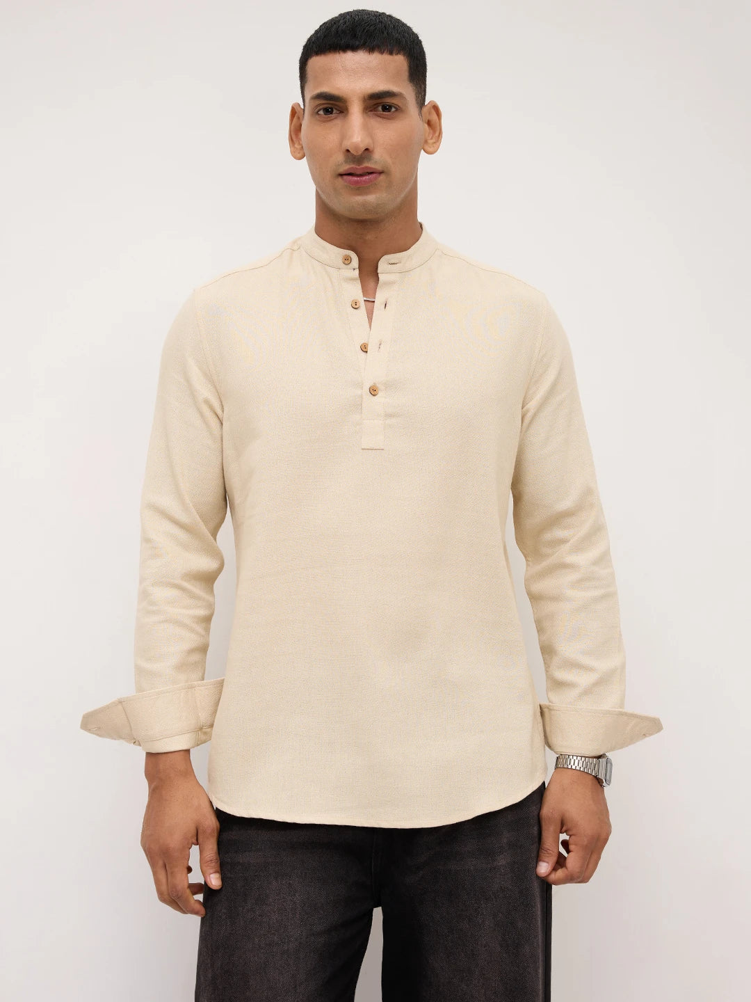 Bisque Beige Fine Diamond Weave Kurta