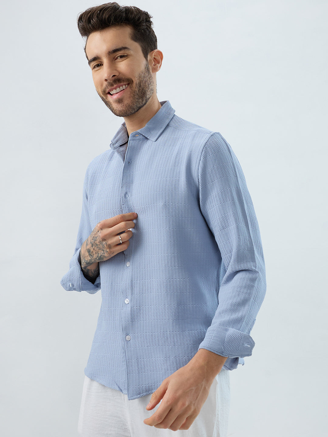 Powder Blue Wavy Weave Shirt