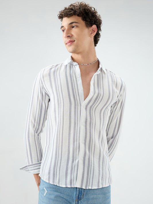 Ash Grey Vertical Striped Lightweight Shirt